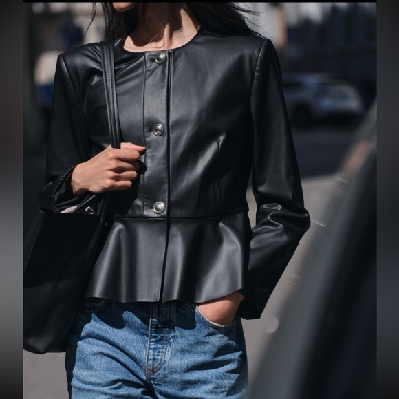 Zara Faux Leather Peplum Jacket - Picture 3 of 9